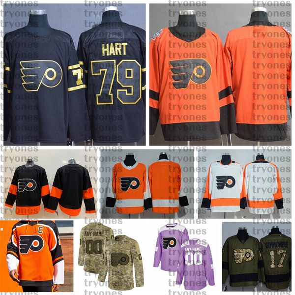 

2021 reverse retro customize #79 carter hart philadelphia flyers hockey jerseys golden edition camo veterans day fights cancer shirts, Black;red