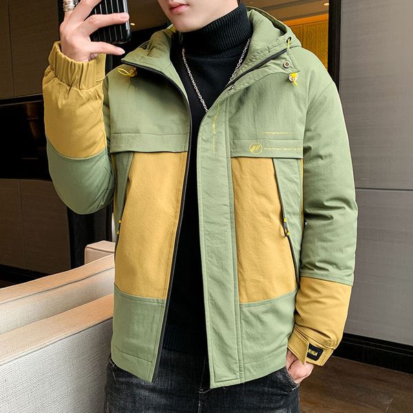 

2020 winter new hooded short tide brand bread down cotton padded jacket men's clothing, Black