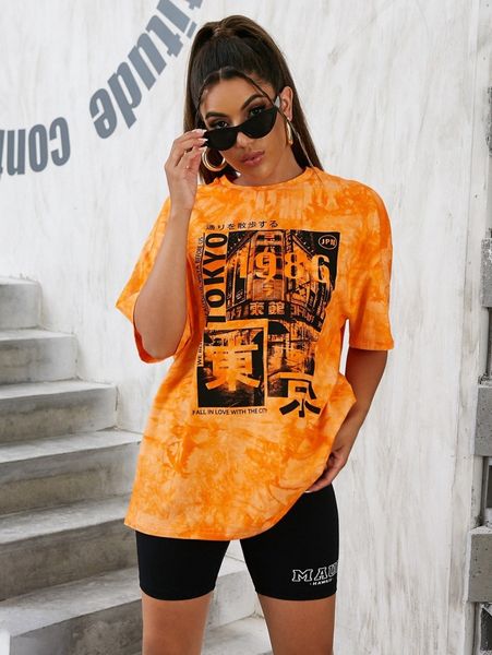 

drop shoulder letter graphic tie dye tee p77y#, White