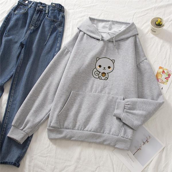 

women's hoodies & sweatshirts squirrel cartoon print hoodie oversize harajuku sweatshirt women friend cotton kawaii clothing aesthetic, Black