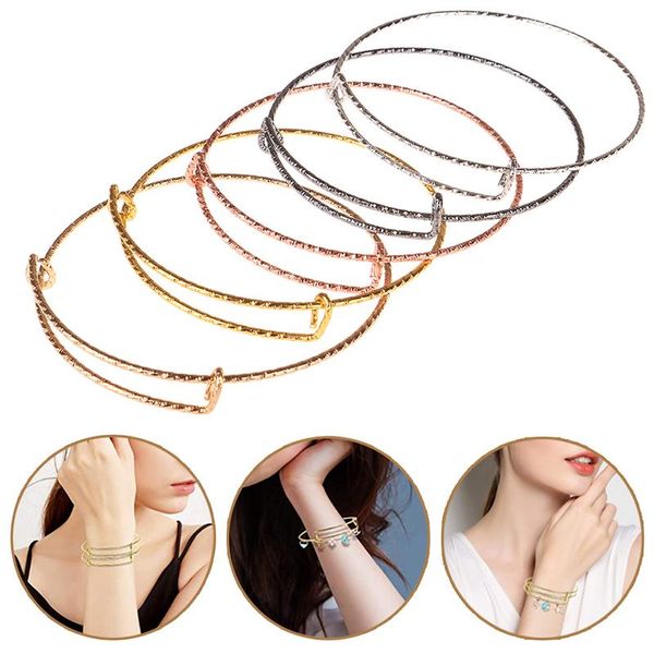 

5/10pcs charm bangle expandable wire bracelet adjustable bangles for women diy jewelry making, Black