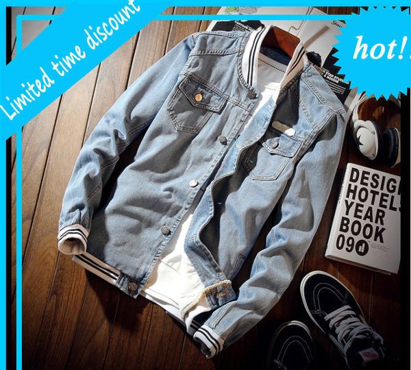 

2021 spring denim jacket mens retro slim fit jean coat men fashion autumn casual bomber jacket streetwear, Black;gray