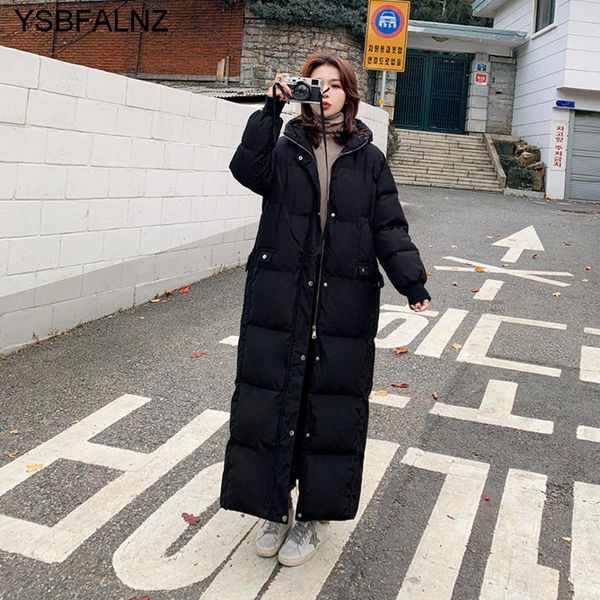 

2021 winter puffer jacket women warm hooded thick down cotton female long casual large size loose snow outwear overcoat clothes, Black