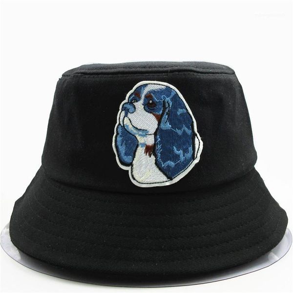 Cloches Cappello da pescatore in cotone con ricamo cane blu Pescatore Cappello da sole da viaggio all'aperto Cappelli per bambini Uomo Donna 751