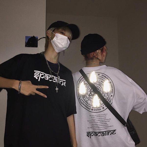 

harajuku пара одежда летняя мода футболка корейский улзанг уличная одежда светоотражающая печать с коротким рукавом футболки женские вершины, White