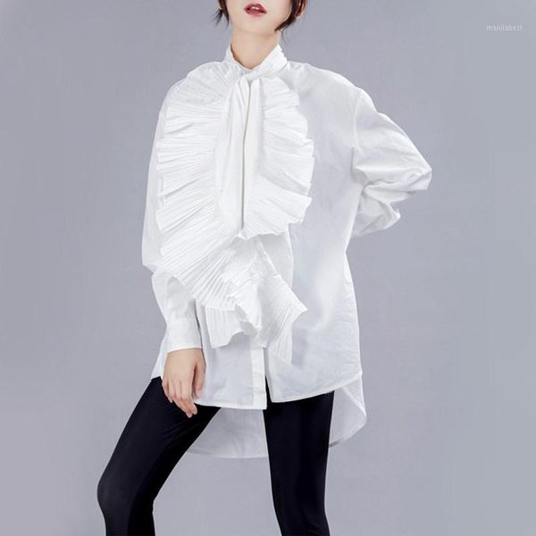 

womens elegant solid color shirt casual long sleeve spring autumn clothes high street irregular blouse 1, White