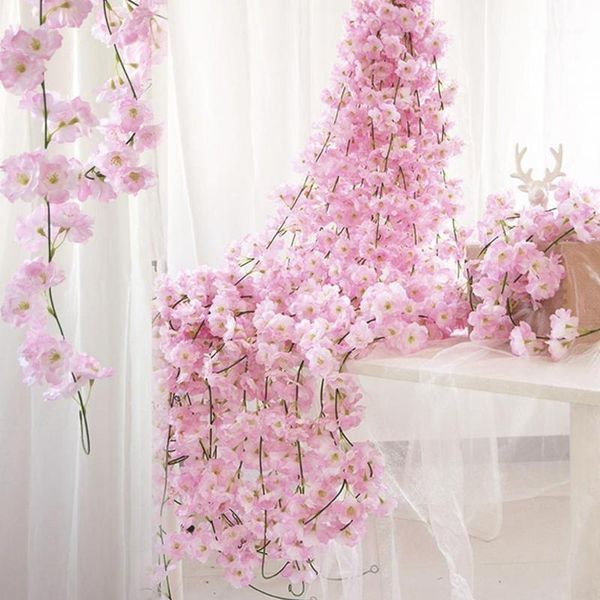 

2m long silk sakura cherry blossom vine wedding arch decoration layout home party rattan wall hanging garland wreath slingers1