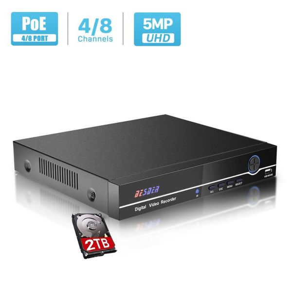 

besder h.265 h.264 poe cctv nvr security surveillance video recorder 8ch 8ch 4mp 4ch 5mp poe nvr iee802.3af for ip cameras, Black;white