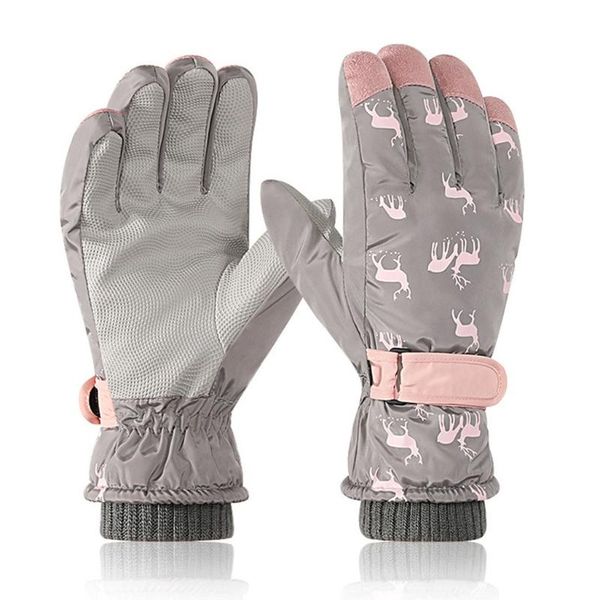 

five fingers gloves women men winter waterproof snow ski thermal plush lined snowboard mitten q1qa, Blue;gray