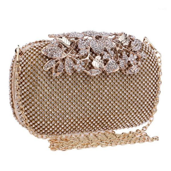 

bridal metal clutch floral gold bag women crystal gold evening bag wedding party handbags purse lady diamond rhinestone clutches1