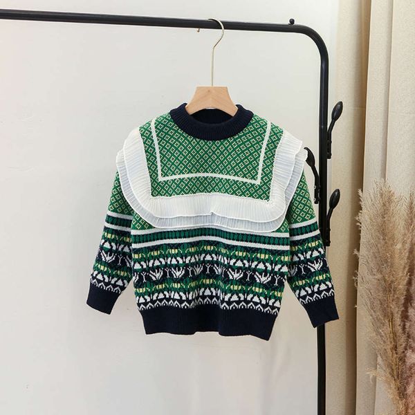 

autumn and girls' winter pullover children's lotus leaf neck shirt, Blue