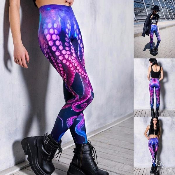 

wepbel women's ocs tentacles print leggings casual leggings sports mid waist thin fashion summer elastic1, Black