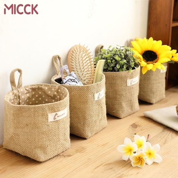 

storage baskets micck mini living room sack cloth bags hanging grocery flowerpot housing basket deskbag