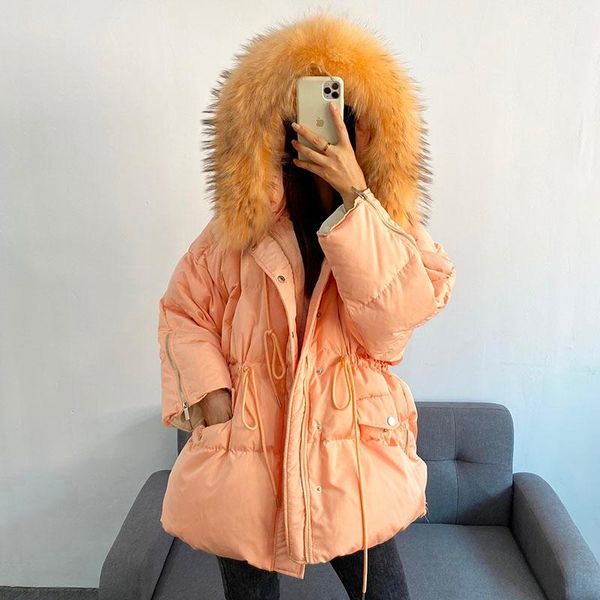 

women's down & parkas 2021 winter snow coat women hooded natural real fur collar long 90% white duck streetwear warm yrf160, Black