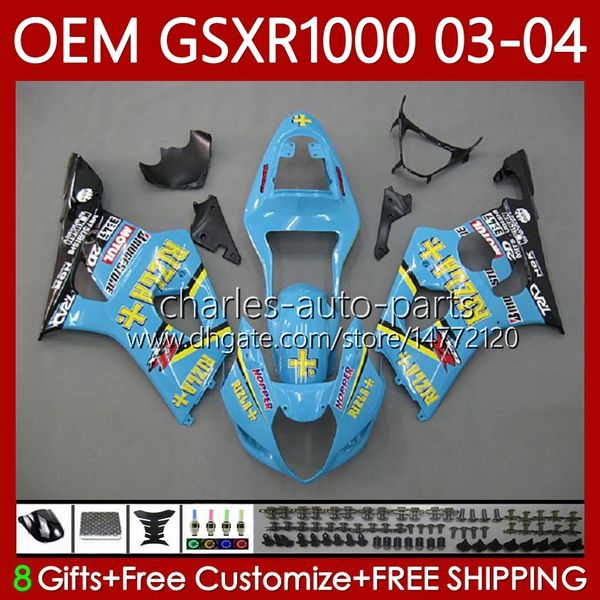 Corpi per stampi ad iniezione per SUZUKI GSXR-1000 K 3 GSX RIZLA ciano R1000 GSXR 1000 CC 2003-2004 Carrozzeria 67No.16 1000CC GSXR1000 K3 03 04 GSX-R1000 2003 2004 Kit carenatura OEM