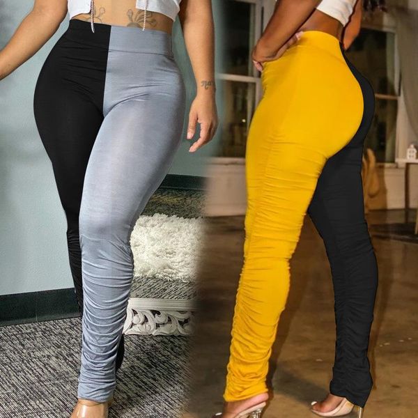 

women's pants & capris contrasting color streetwear patchwork sweatpants high waist casual solid folds slim leggings trousers for women, Black;white