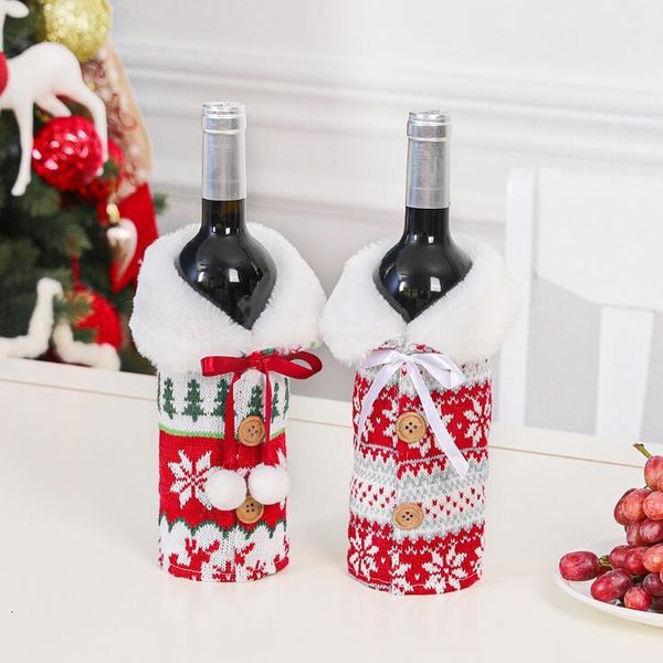

factoryxpo8bags knit wine dustproof nordic style bottle christmas cover champagne pouches gift packaging bag party wedding table ah