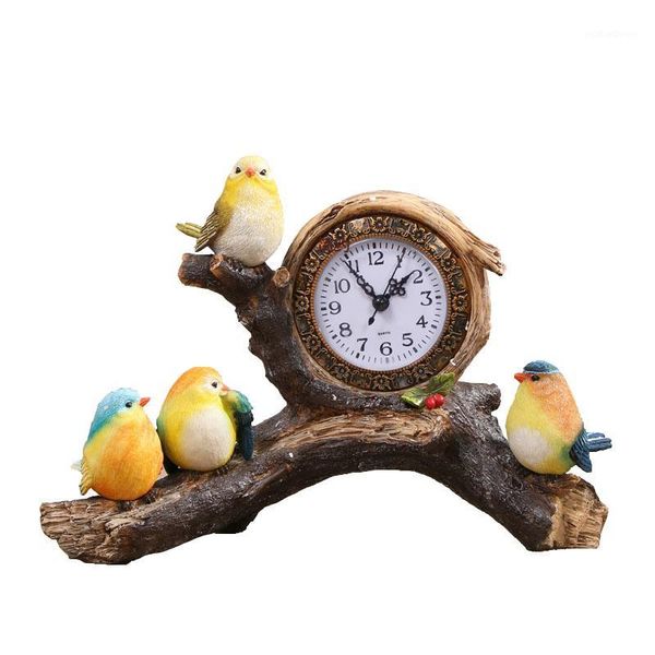 

desk & table clocks fashion european vintage resin bird clock creative living room bedroom bedside mute desksculpture1