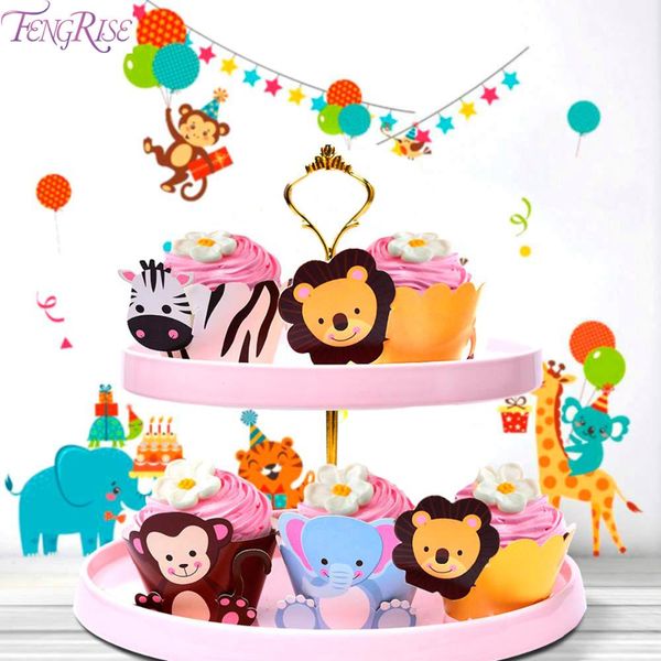 

fengrise динозавр кекс упаковщики топперс джунгли party birthday party decor дети животных торт украшение supplies торт топпер jllvyc