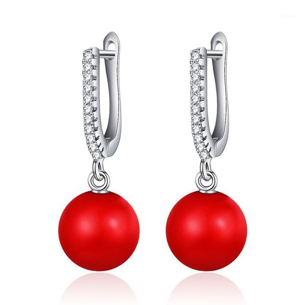

dangle & chandelier romantic red pearl drop earrings for women zirconia cz silver color hanging with girls jewelry accessories1