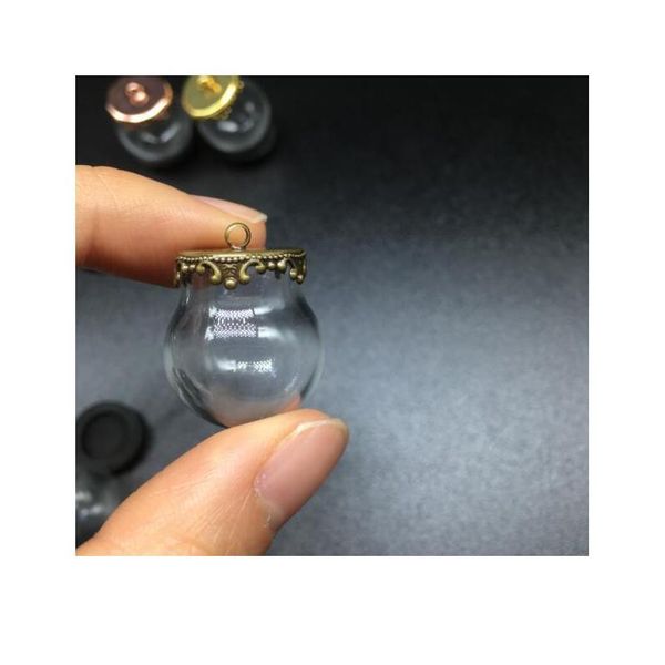 

300sets 20mm miniature terrarium glass bubble metal crown base tray jewelry necklace vial pendant diy wishing glass bbyxjl, Bronze;silver