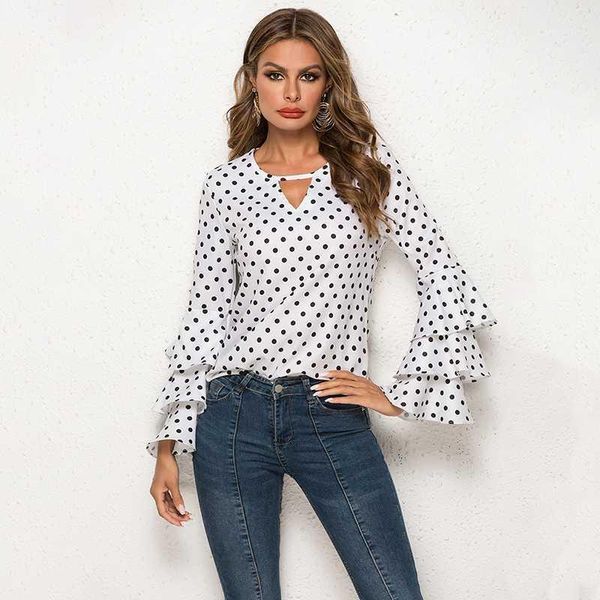 

women's blouses & shirts summer sweet chiffon women blouse shirt fashion 2021 flare sleeve ruffles women's clothing blusas 1, White