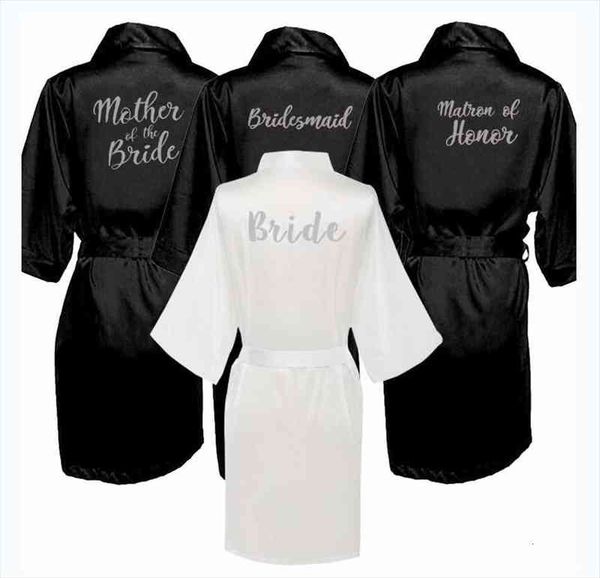 

black robe silver grey writing sister of the bride satin robe bridal party getting ready robes wedding bridesmaid, Black;red