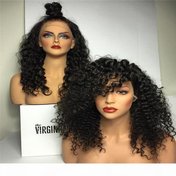 

8a brazilian full lace wig curly virgin hair lace front wig for black women density 150% unprocessed human hair, Black;brown
