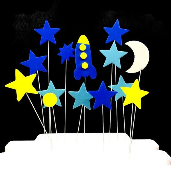

1set space rocket ship star moon sun cake er picks cupcake flags decoration children favor birthday party supplies