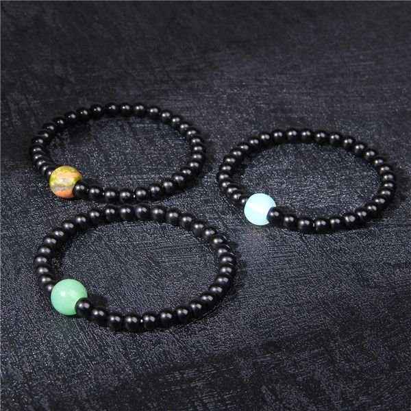 

lucky jewelry accessory natural healing energy bracelets for couples women fashion polished round opalite beads bracelet men, Black