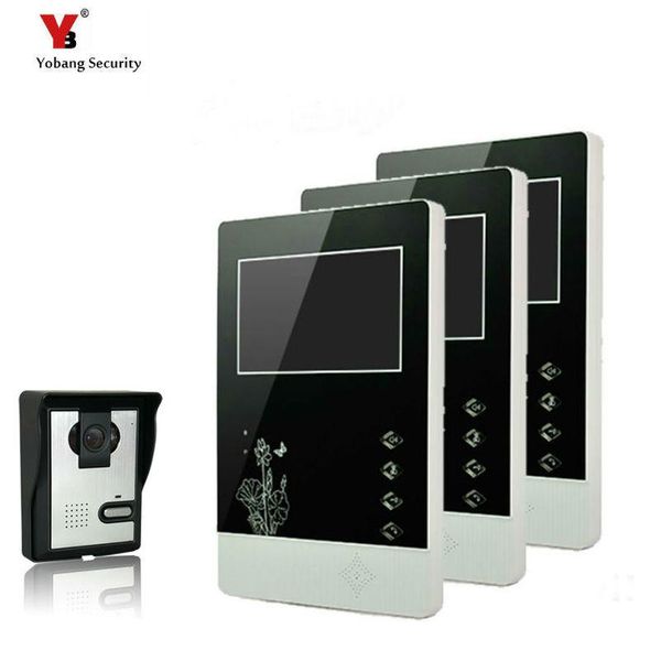 

video door phones yobang security 4.3" apartment intercom phone doorbell system ir camera touch key for 3 monitor