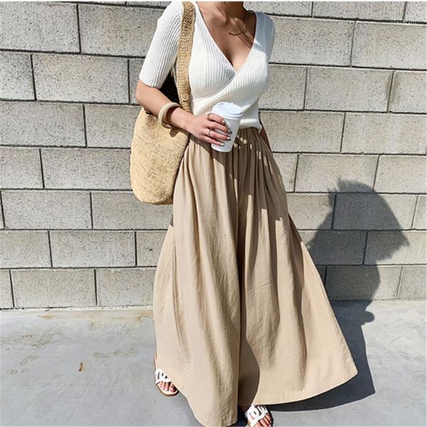 

2020 new summer autumn high waist plus size wide leg pants women long pant solid yellow casual korean cotton linen trousers1, Black;white