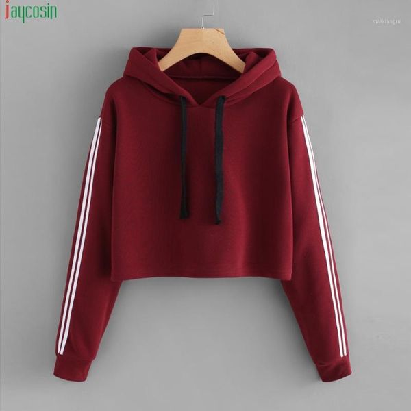 

jaycosin fashion cropped sweatshirt women striped long sleeve hoodie sweatshirt jumper hooded pullover hoodies for women1, Black
