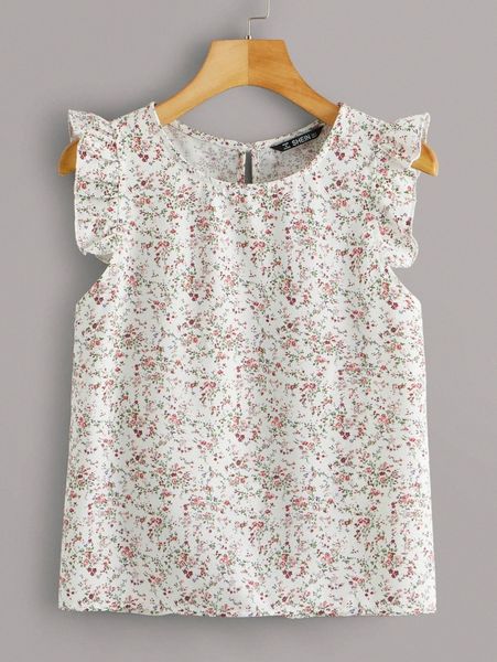 

ditsy floral print ruffle armhole s4kx#, White