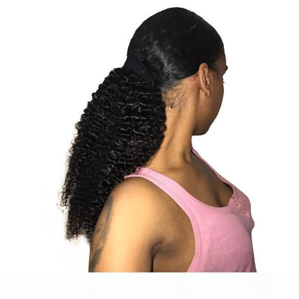 

3b 3c kinky завитые хвостик для женщин remy волос 1 шт clip in ponytails extension natural black 100% человеческих волос