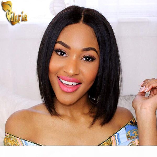 

short bob human hair wigs brazilian straight full lace wigs 13x4 lace front wig adjustable hat circumference with baby hair for black women, Black;brown