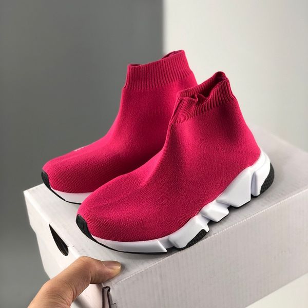 Toddler Ayakkabı Paris Speed ​​Triple-S Ayakkabı Vintage Erkek Kız Genç Çocuk Çocuk Günlük Sabahları Siyah Beyaz Kırmızı Çorap Botları Platform Streç Knit 24-35