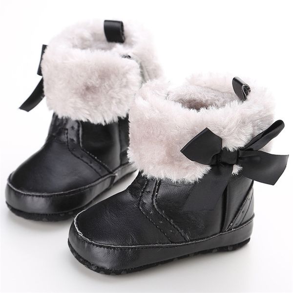 

newborn baby girls bowknot shoes soft crib shoes toddler infant warm fleece first walker baby girls shoes winter lj201104, Black;grey