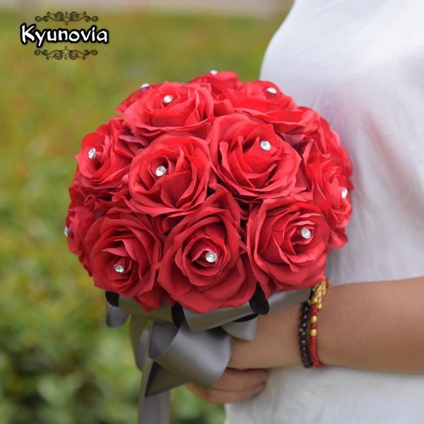 

kyunovia silk rose bridesmaids bouquet artificial flower bouquets with rhinestones centerpiece flowers red wedding bouquet fe501