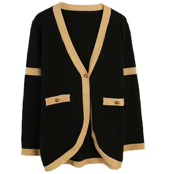 

autumn new designer jackets women clothes gold line loose knit cardigan single button women sweater coat women sweaters, White;black