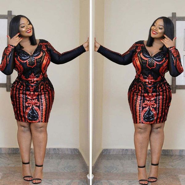 

xl-5xl plus size women's sequins dresses v neck long sleeve lady's bottom dress fashion new autumn casual dresses, Black;gray