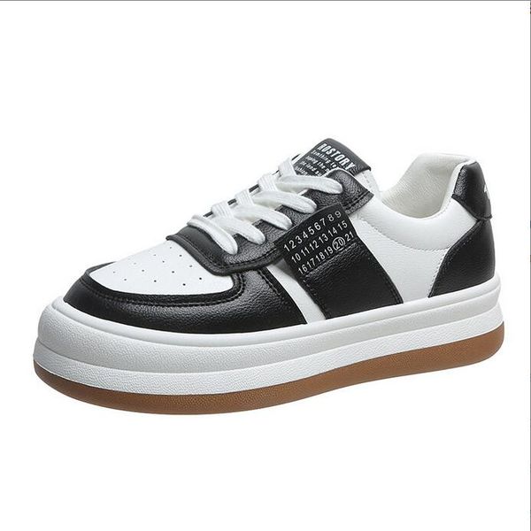 

black women 2022 spring new bread shoes all-match round toe color matching casual shoe thick bottom soft leather sports board women's s