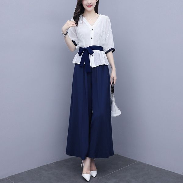 

women's and suit 2020 new summer high waist wide leg pants casual wide leg pants cotton linen cotton linenfashion fashionable summer li, Gray