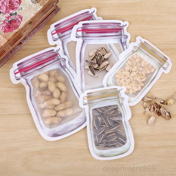 

safe zippers mason jar shaped food container reusable eco friendly snacks bag plastic storage bags smell proof clip owb3012
