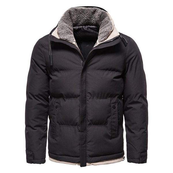 

2020 new plush collar winter mens jackets and coats stand collar mens casual slim thicken warm parka men windbreaker coat, Black