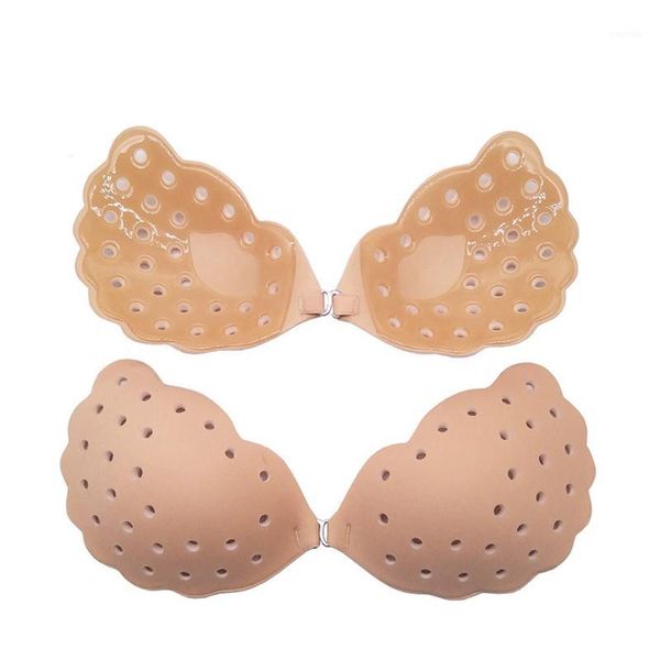 

gumprun 2019 lingerie women push up wing silicone bra self adhesive seamless bralette strapless front buckle invisible bras1, Red;black