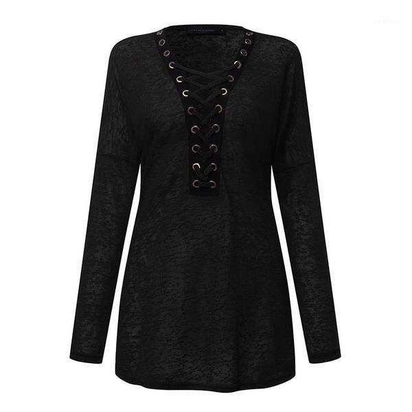 

women's blouses & shirts women lace up deep v neck spring autumn casual long sleeve shirt slim fitness fashion thin breathable blusas f, White