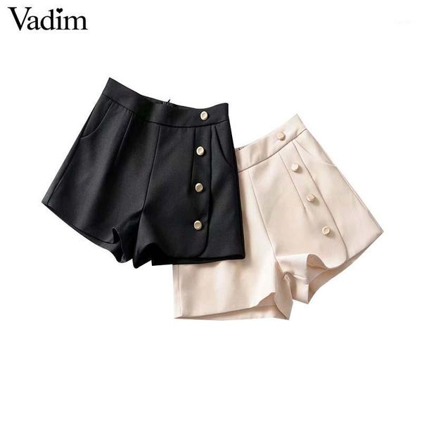 

vadim women stylish solid shorts button design back zipper casual female chic summer office wear shorts panalones sa1491, White;black