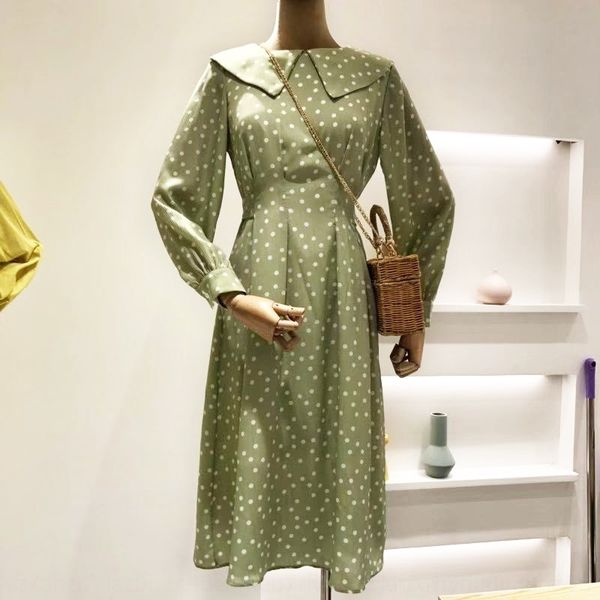 

w3noh hong kong стиль воротник dotsleeved женщины 2019 в середине-ль skirtlong юбка длиной skirtearly осень над polo полька пуловеры талия н, Black;gray