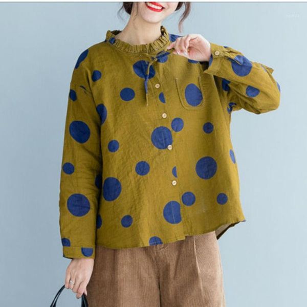 

johnature new 2 colors plus loose printing women shirts 2019 spring fashion casual o-neck tie flax long sleeve blouses1, White